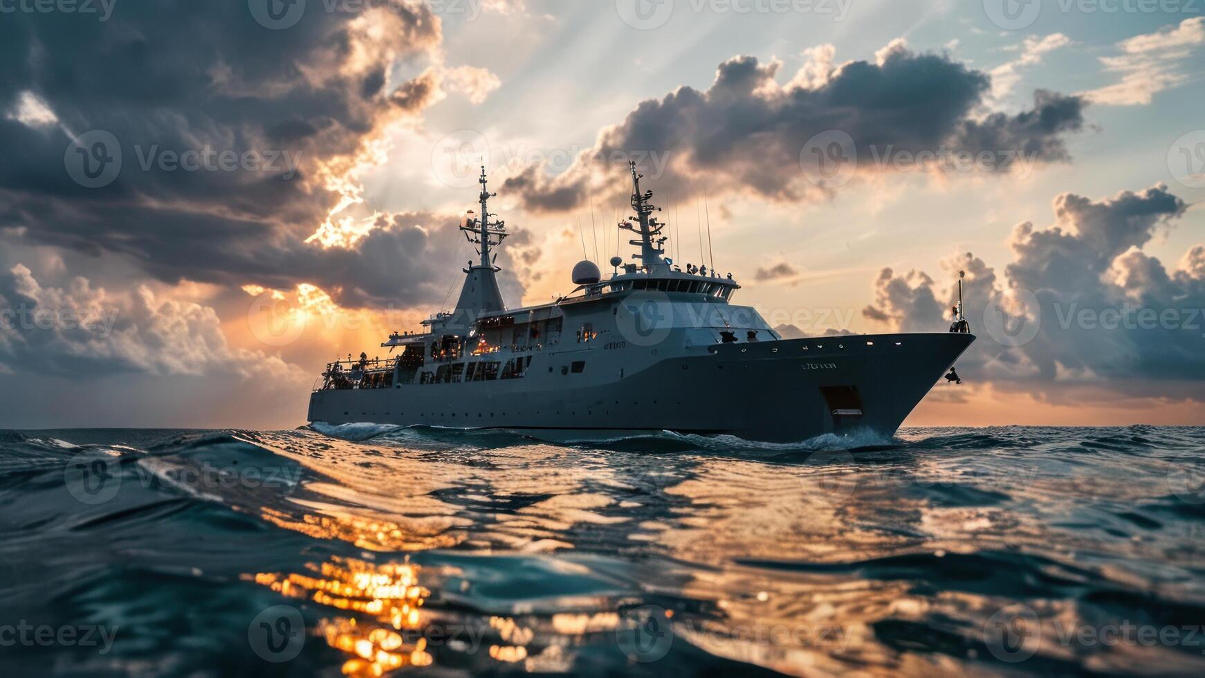 small ship in open water over cloudy sky, photo