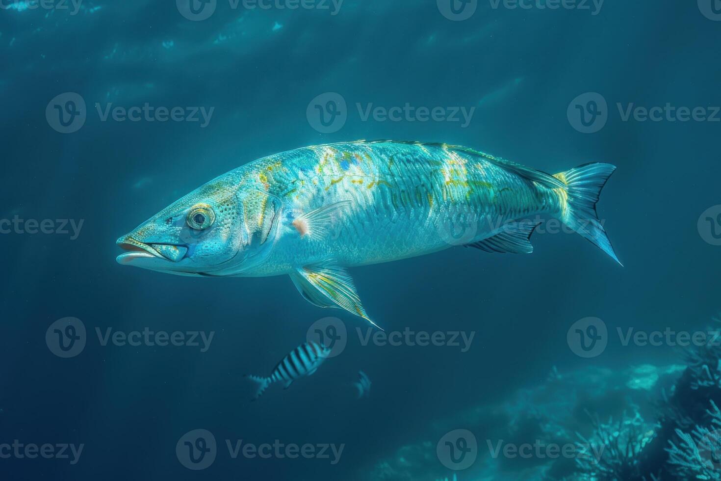 the fish is swimming with several different colors in it, photo