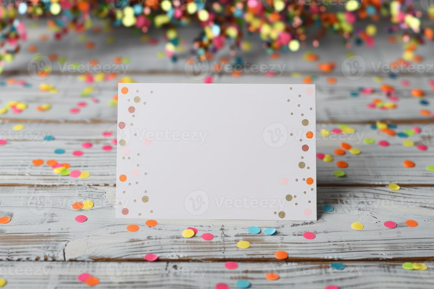 an empty card near some colorful conspensible toppings, photo