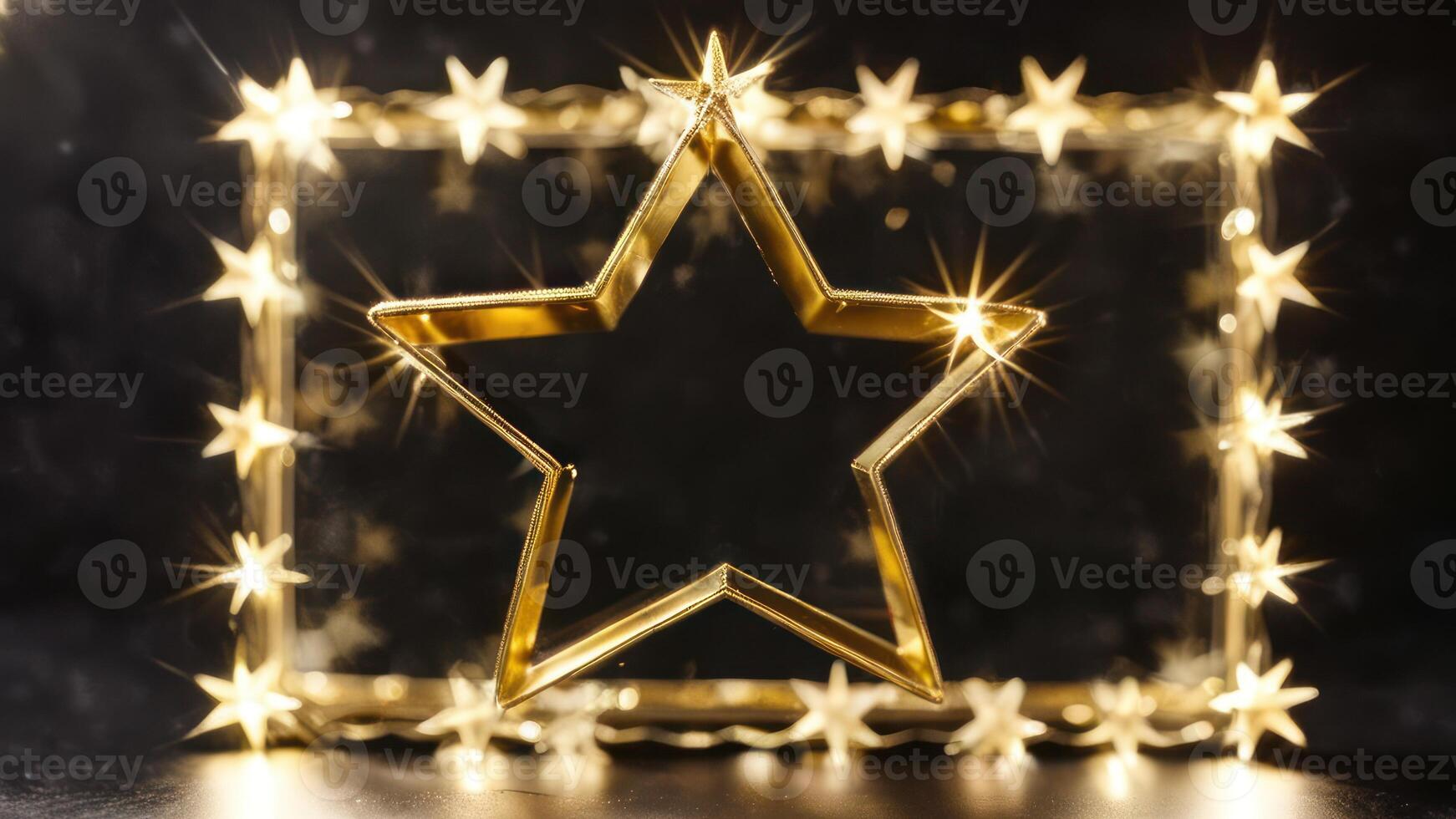 stars with white and gold sparkles and reflected in the picture, photo