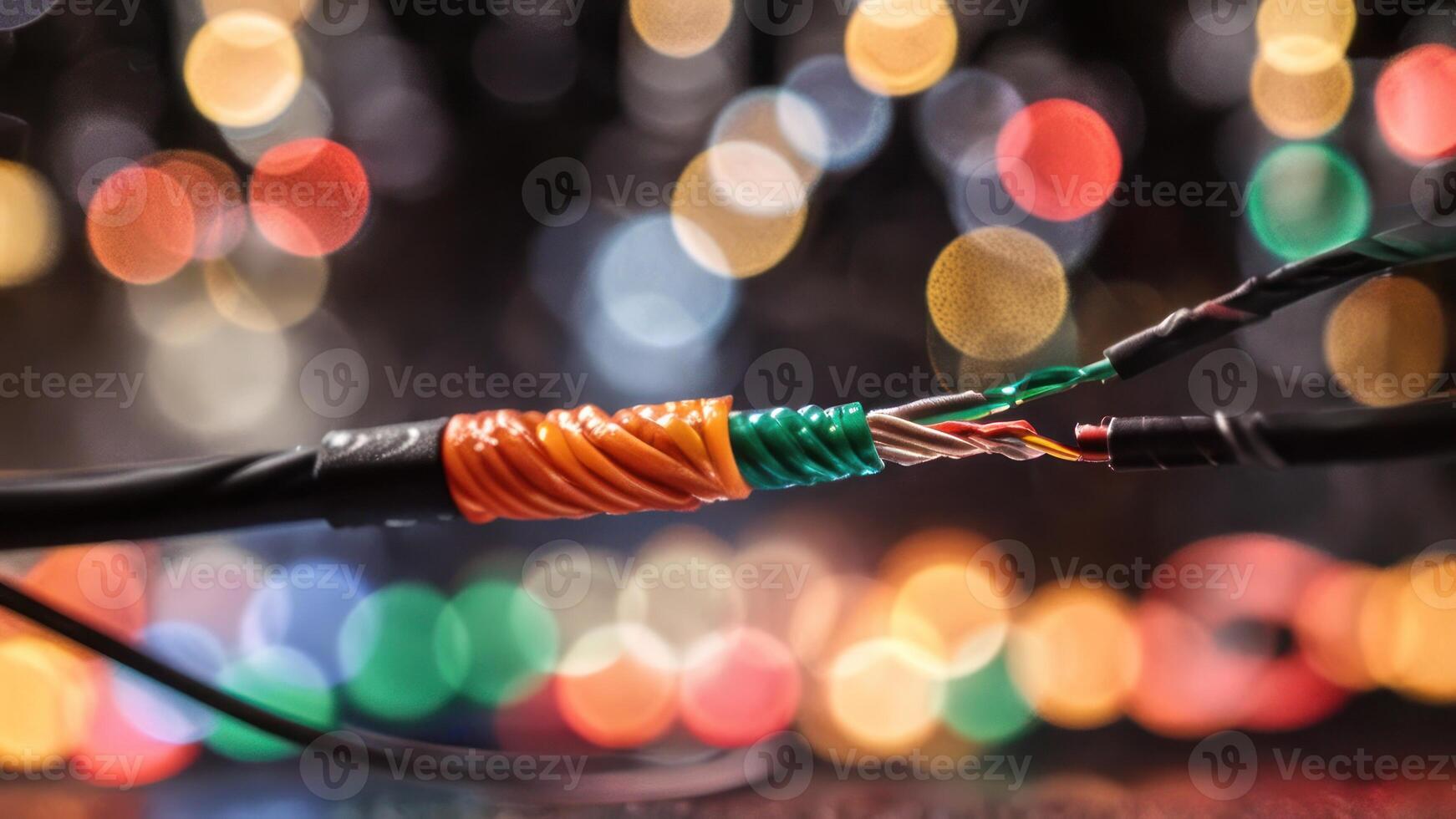 a patch of multi - colored wires wrapped in copper and green foil, photo