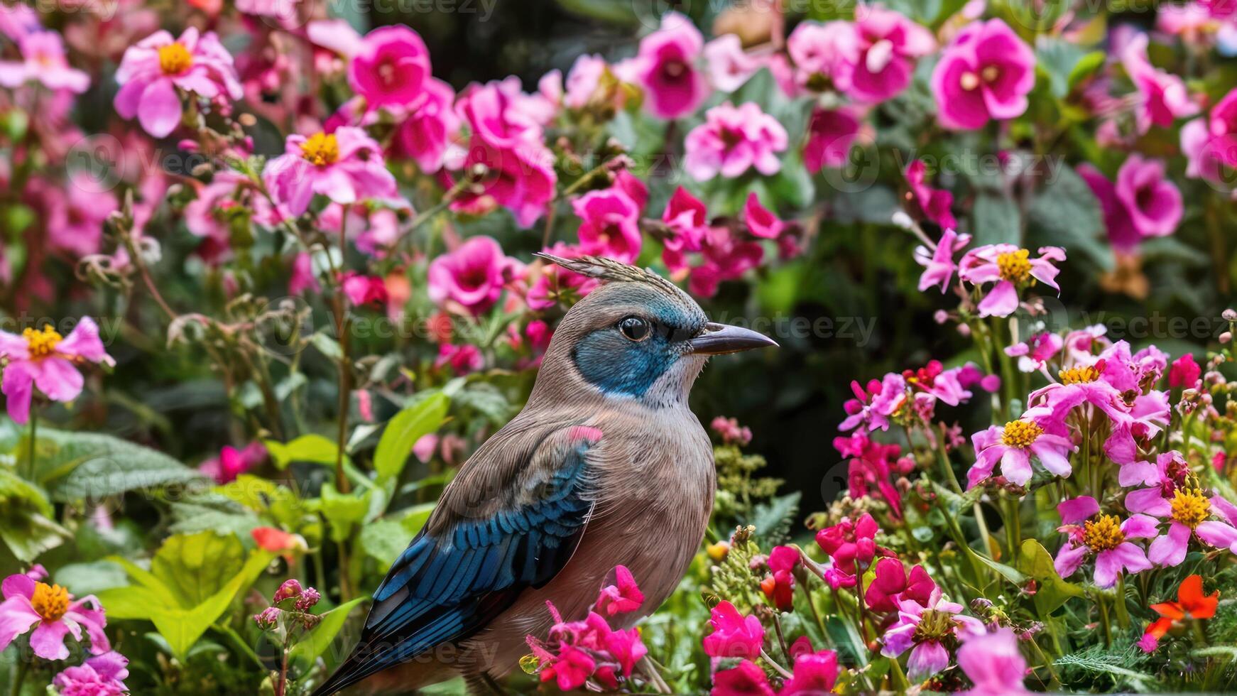 the small bird is out in the garden, photo