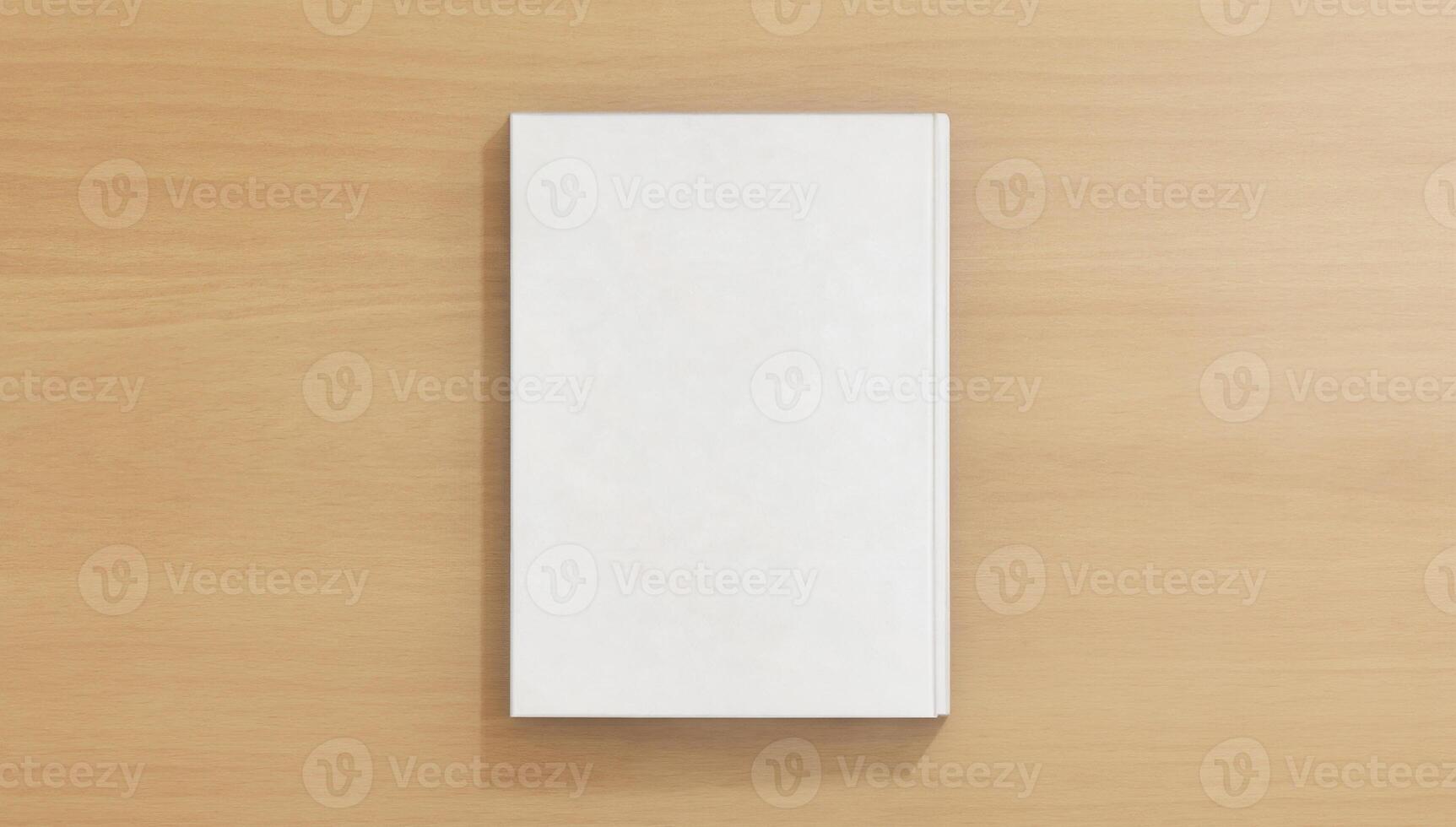 Blank Book Cover on Light Wood Table - 3D Rendering photo