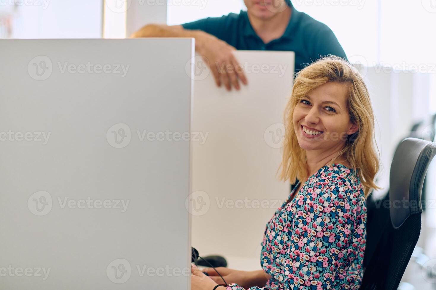 Colleagues in the call center take a moment to connect during their break. photo