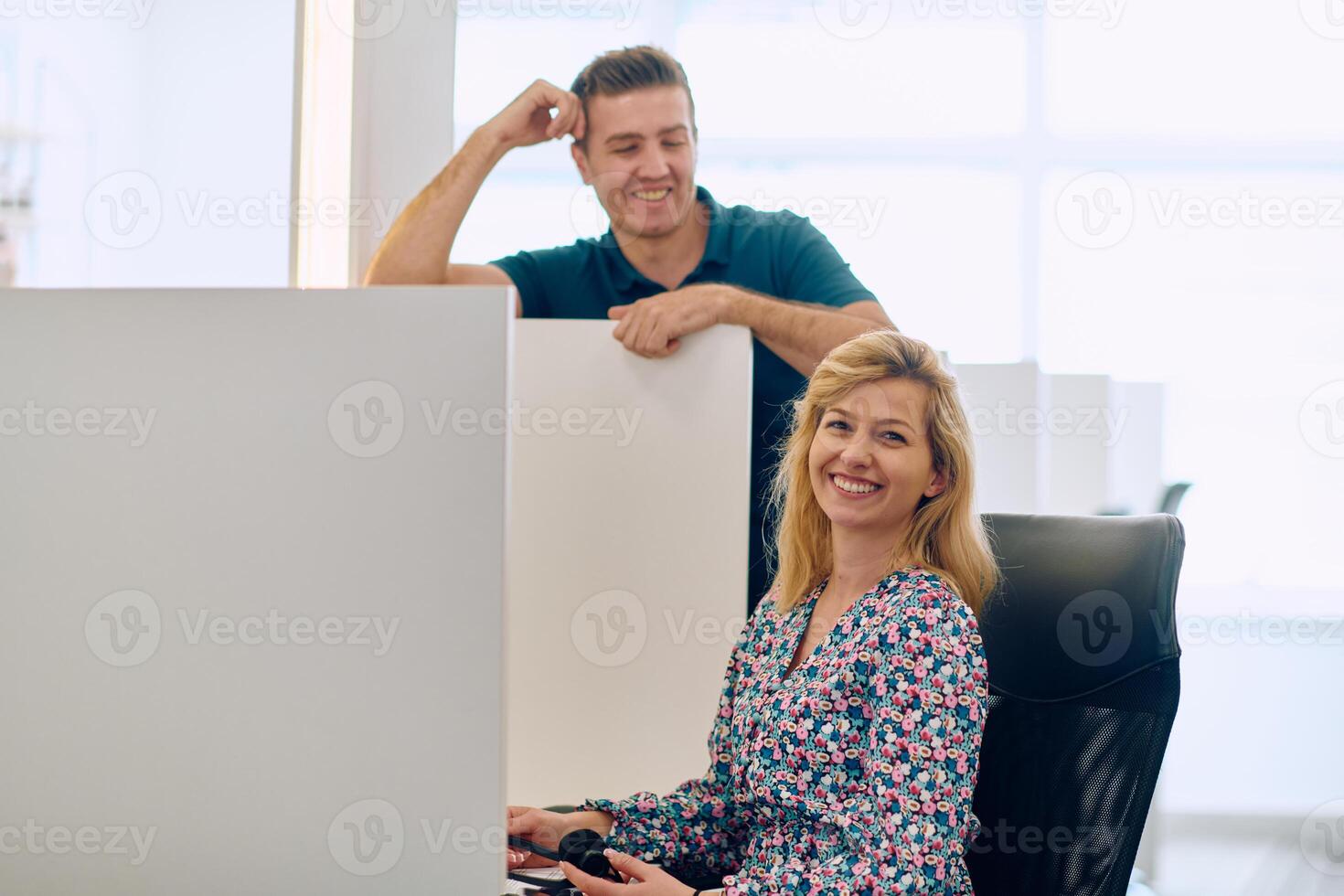 Colleagues in the call center take a moment to connect during their break. photo