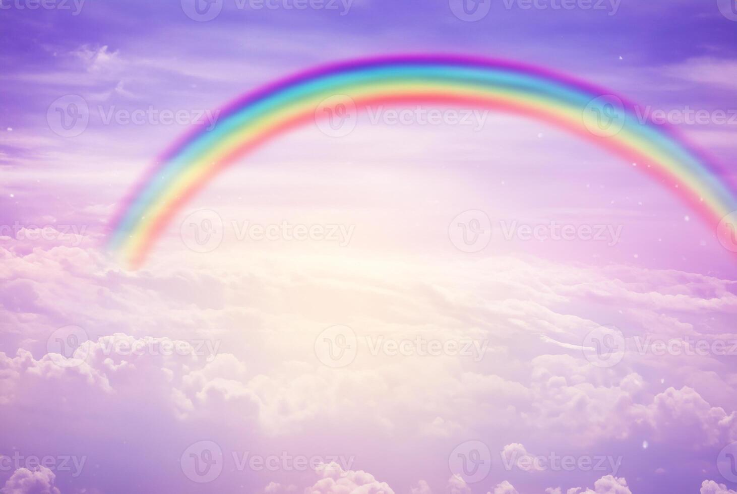 Colorful Rainbow Against Cloudy Sky photo
