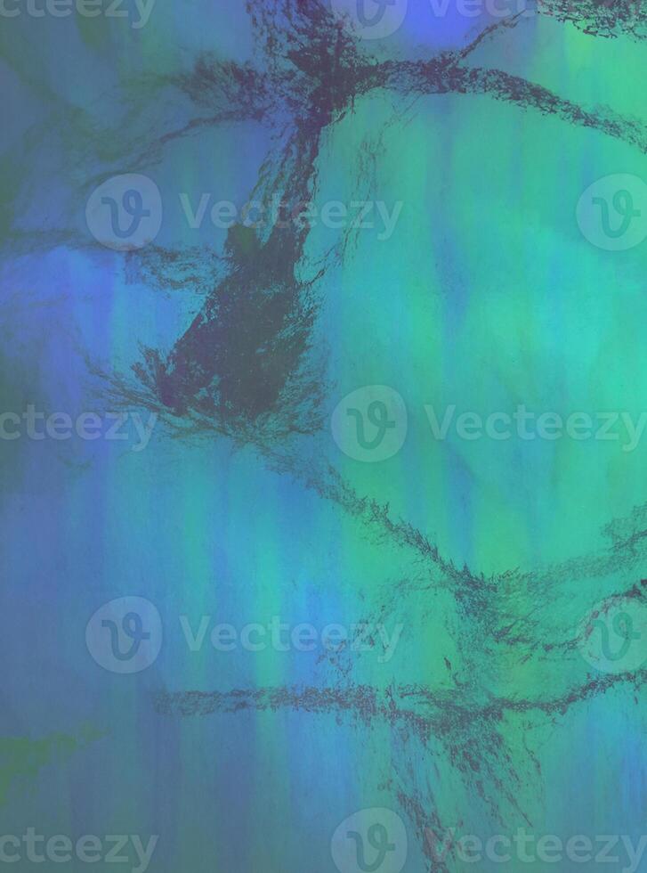 Holographic Iridescent Background with Neon Blue-Green Pattern and Wrinkled Foil Texture photo