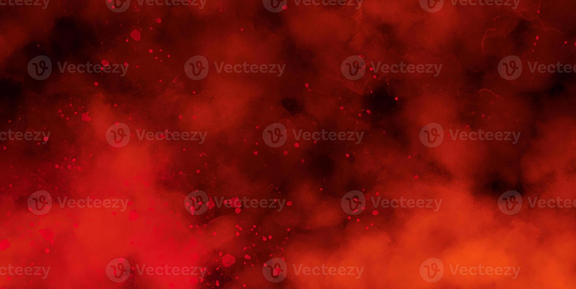 Dynamic Abstract Composition, Red Powder Explosion in Smoke Frame on Black Background photo