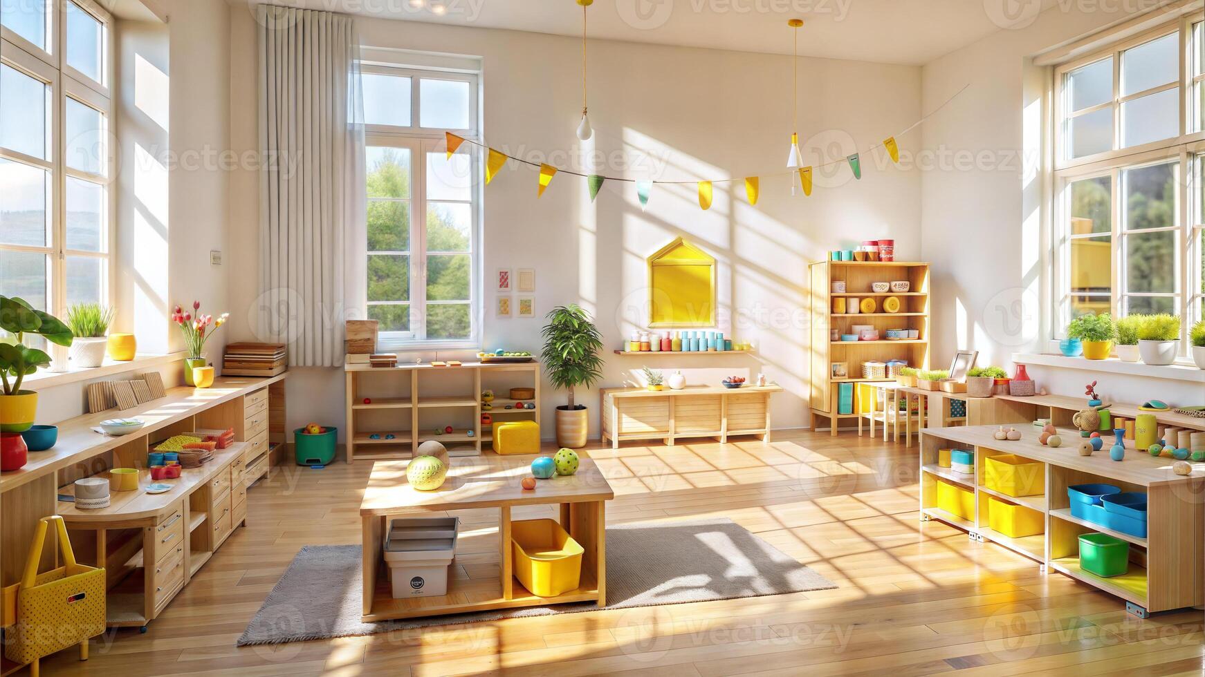 Interior of a childrens room with a lot of toys and toys photo
