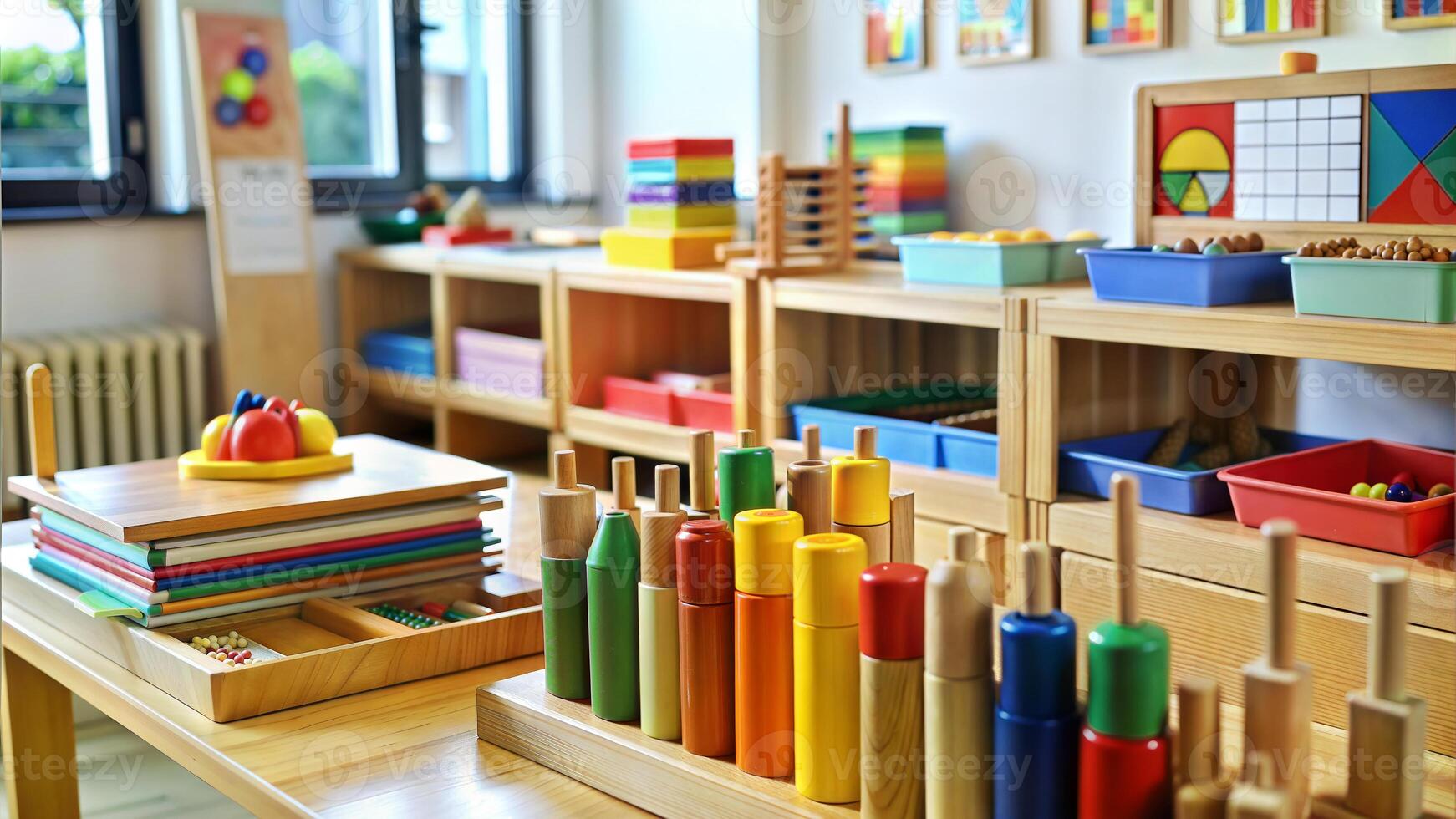 Wooden toys for children in the kindergarten. The concept of education. photo