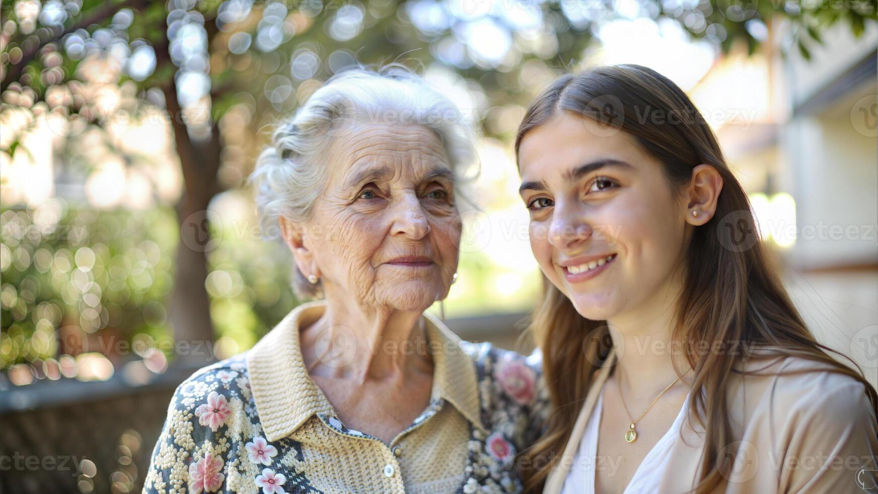 Portrait of a smiling senior woman with her granddaughter in the park photo
