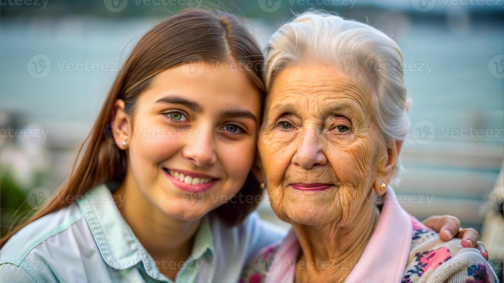 Portrait of a senior woman with her granddaughter in the park. photo