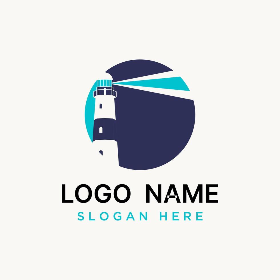 Logo design graphic concept creative premium stock circle light house with rays boat beach island. Related bulb building sailor drakness bright vector