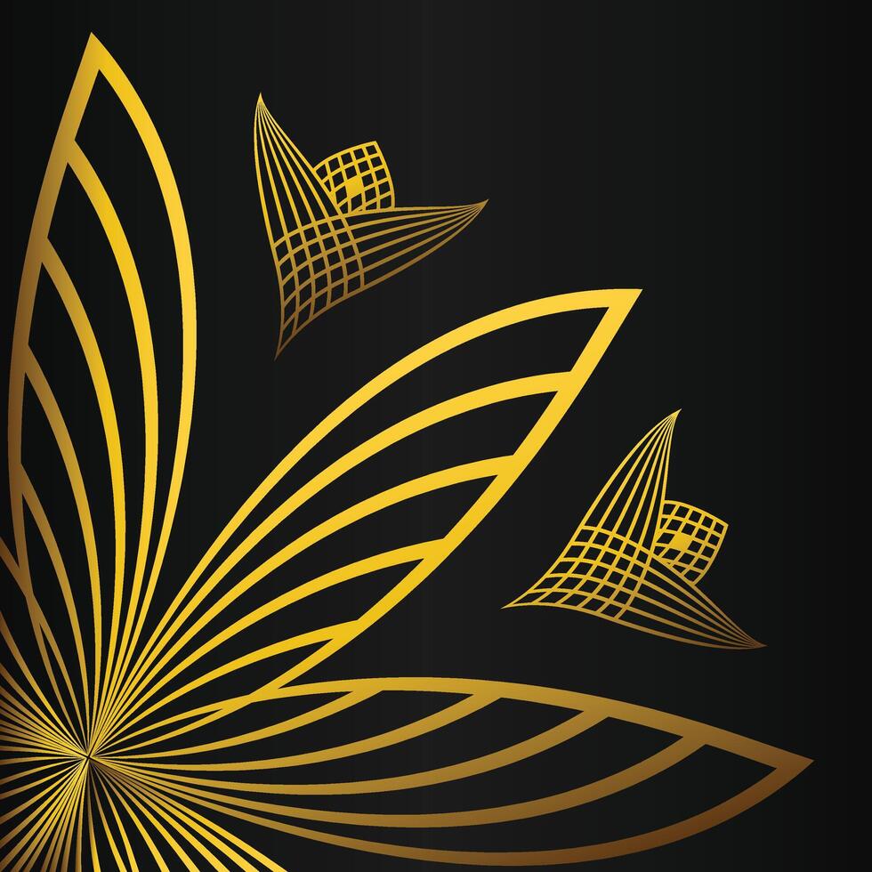 abstract golden flower frame corner decoration on black background vector