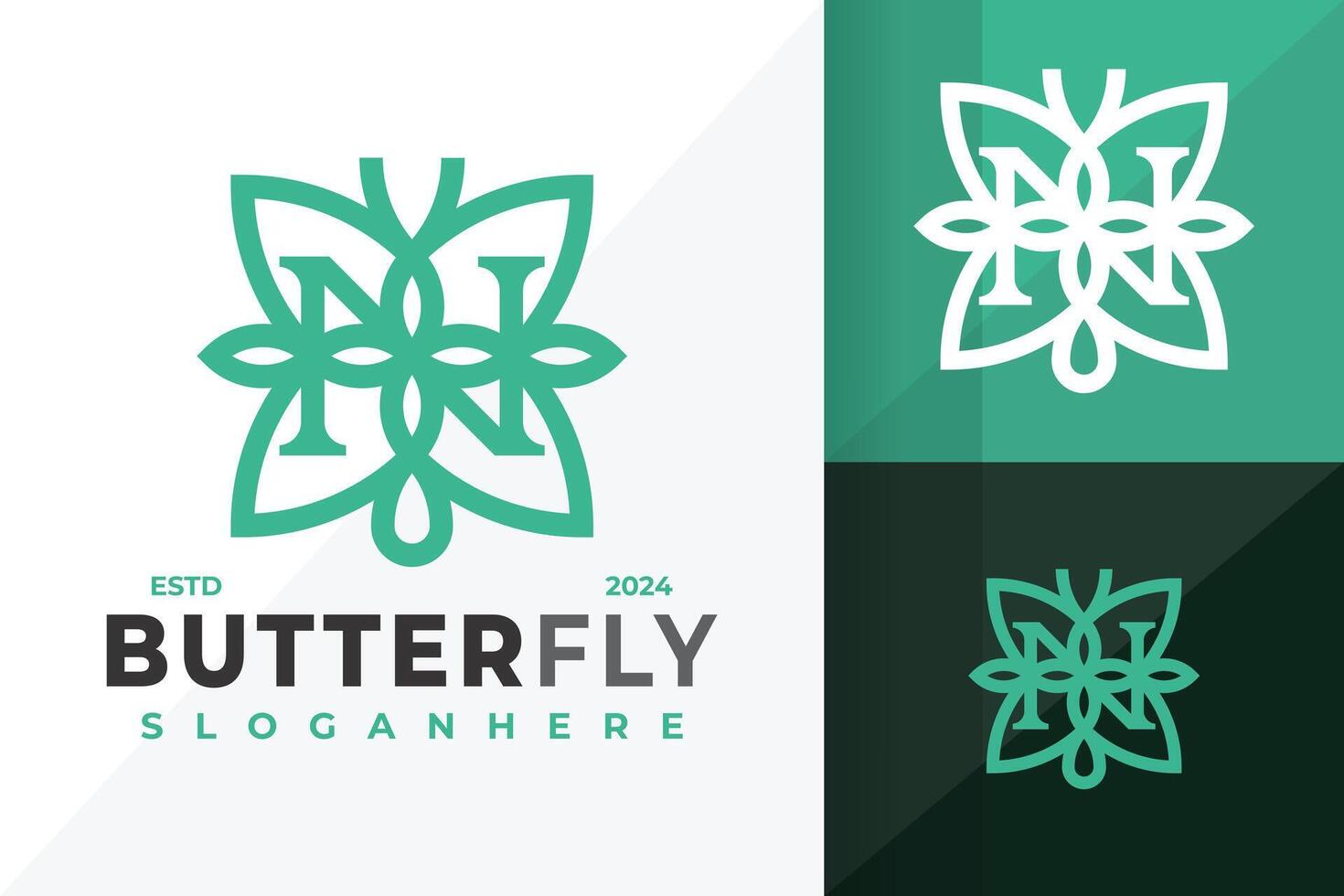Letter N Butterfly Leaf Logo design symbol icon illustration vector