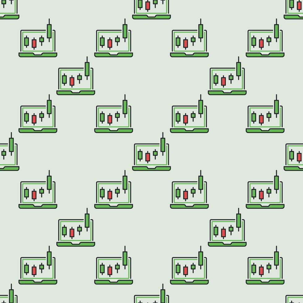 Laptop with Candlestick Chart colored seamless pattern vector