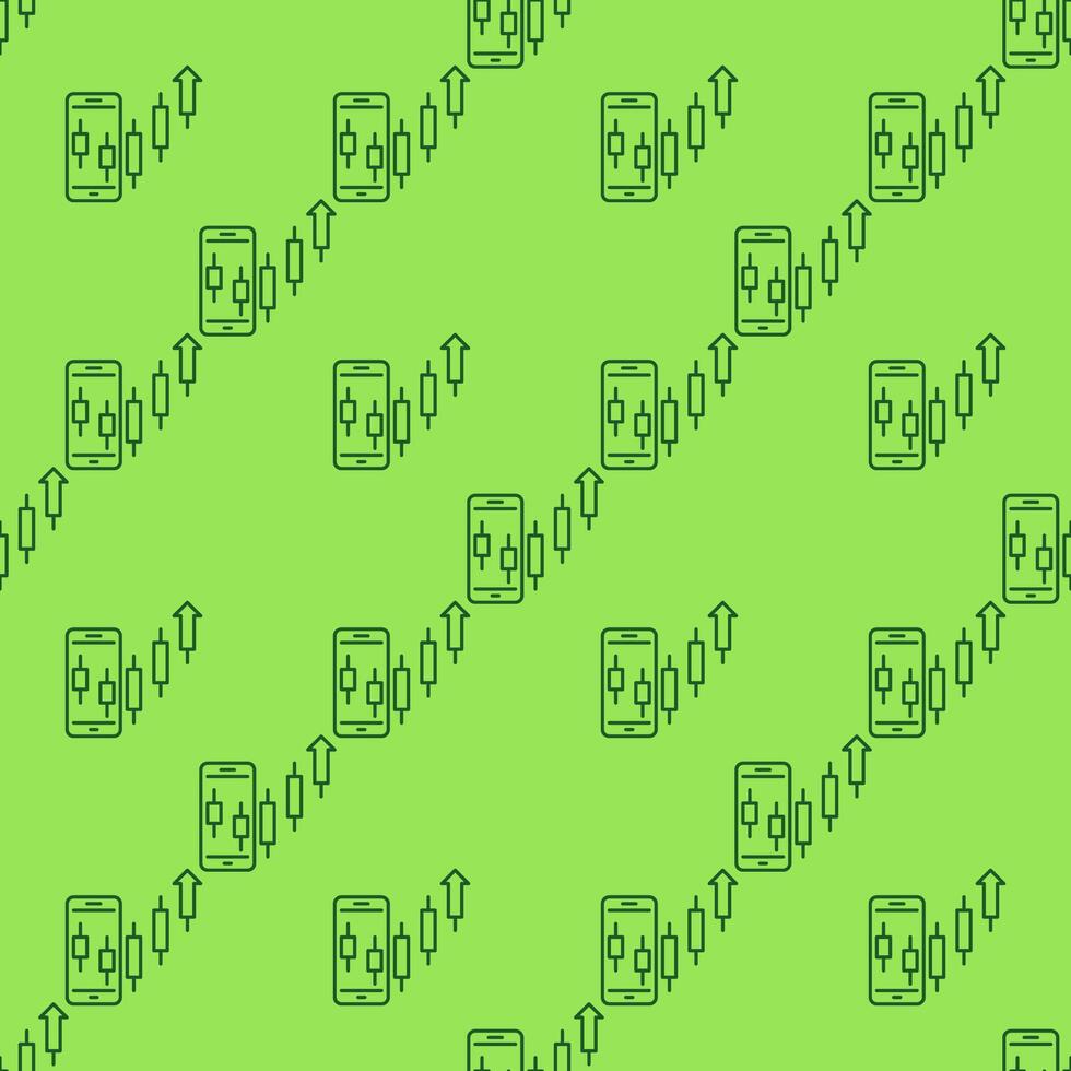 Smartphone with Uptrend Candlestick Chart mobile trading thin line seamless pattern vector