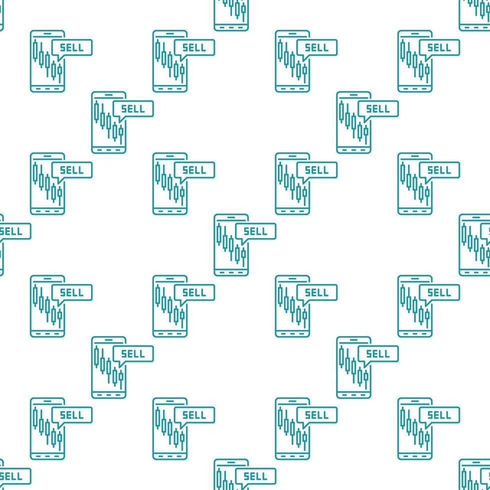 Smartphone with Candlestick Chart price movements seamless pattern in outline style vector