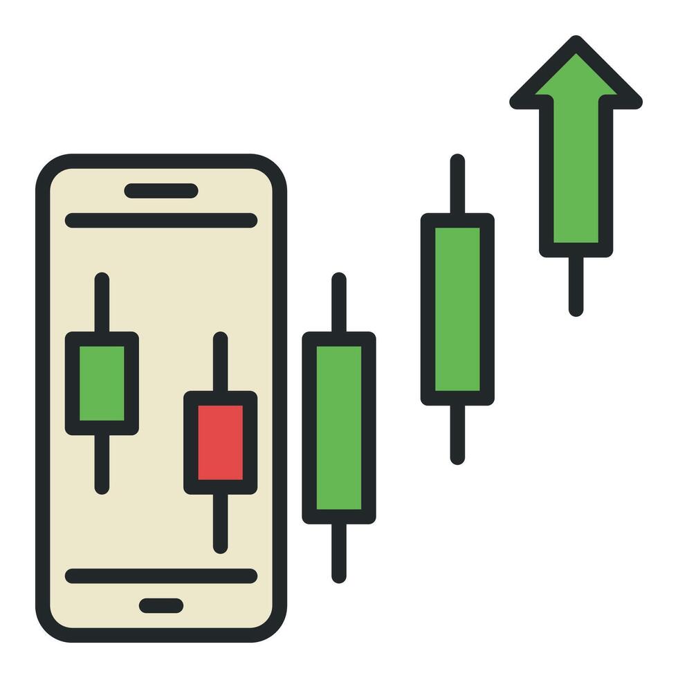 Uptrend crypto formation on Smart Phone Screen mobile trading colored icon or design element vector