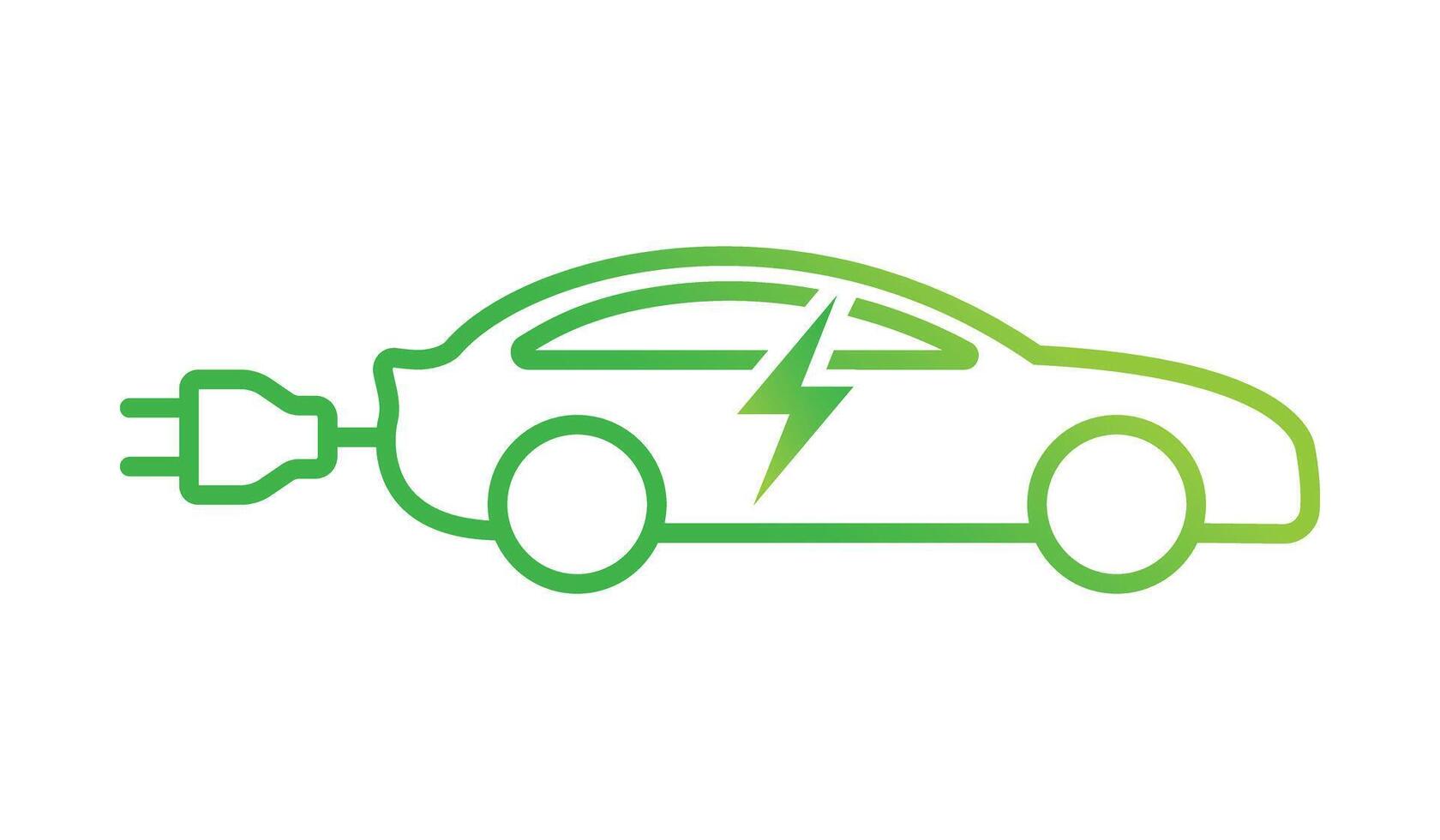 Electric Car logo outline, eco friendly vehicle concept with green gradient colors vector