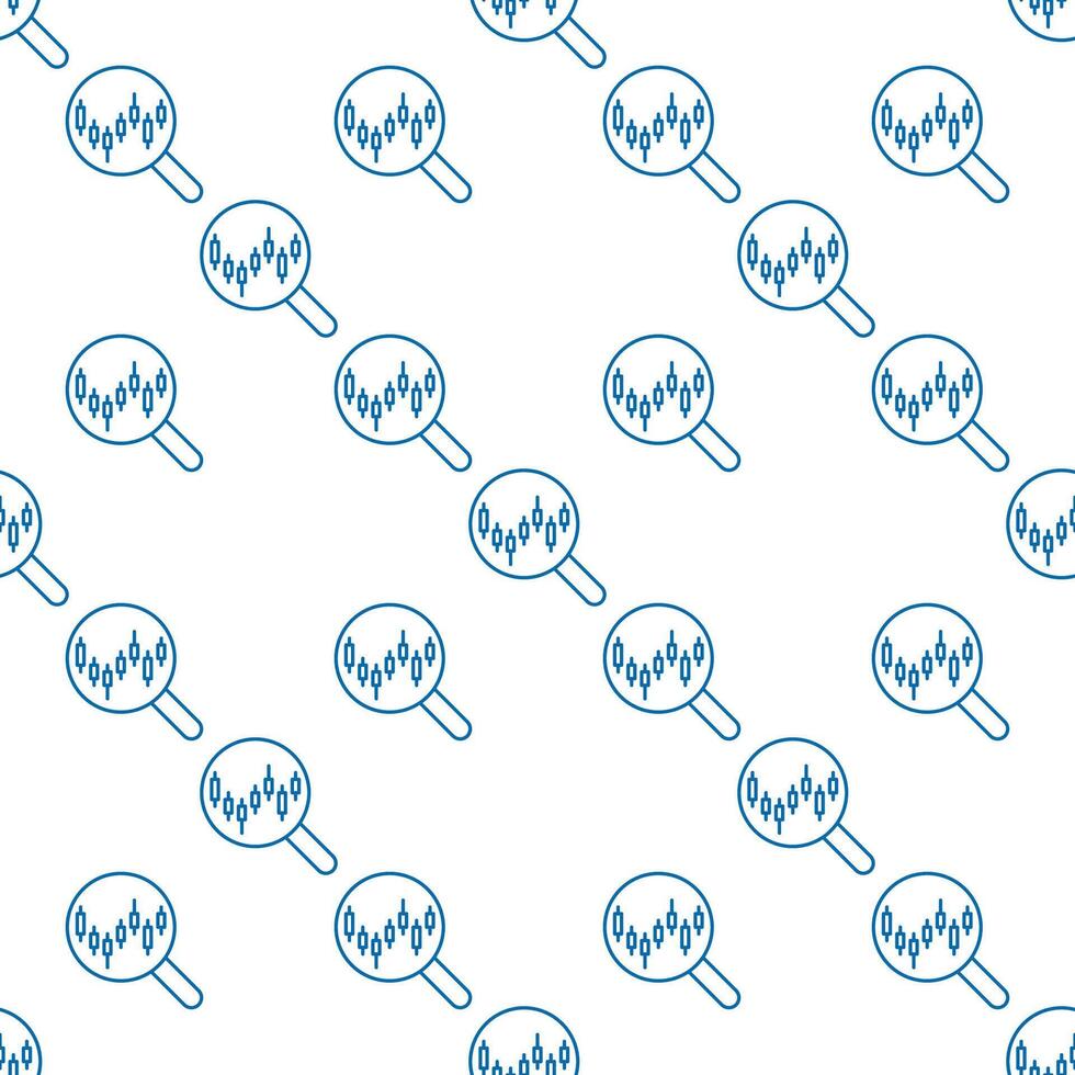 Magnifying Glass and Candlestick Chart Searching Magnifier outline seamless pattern vector