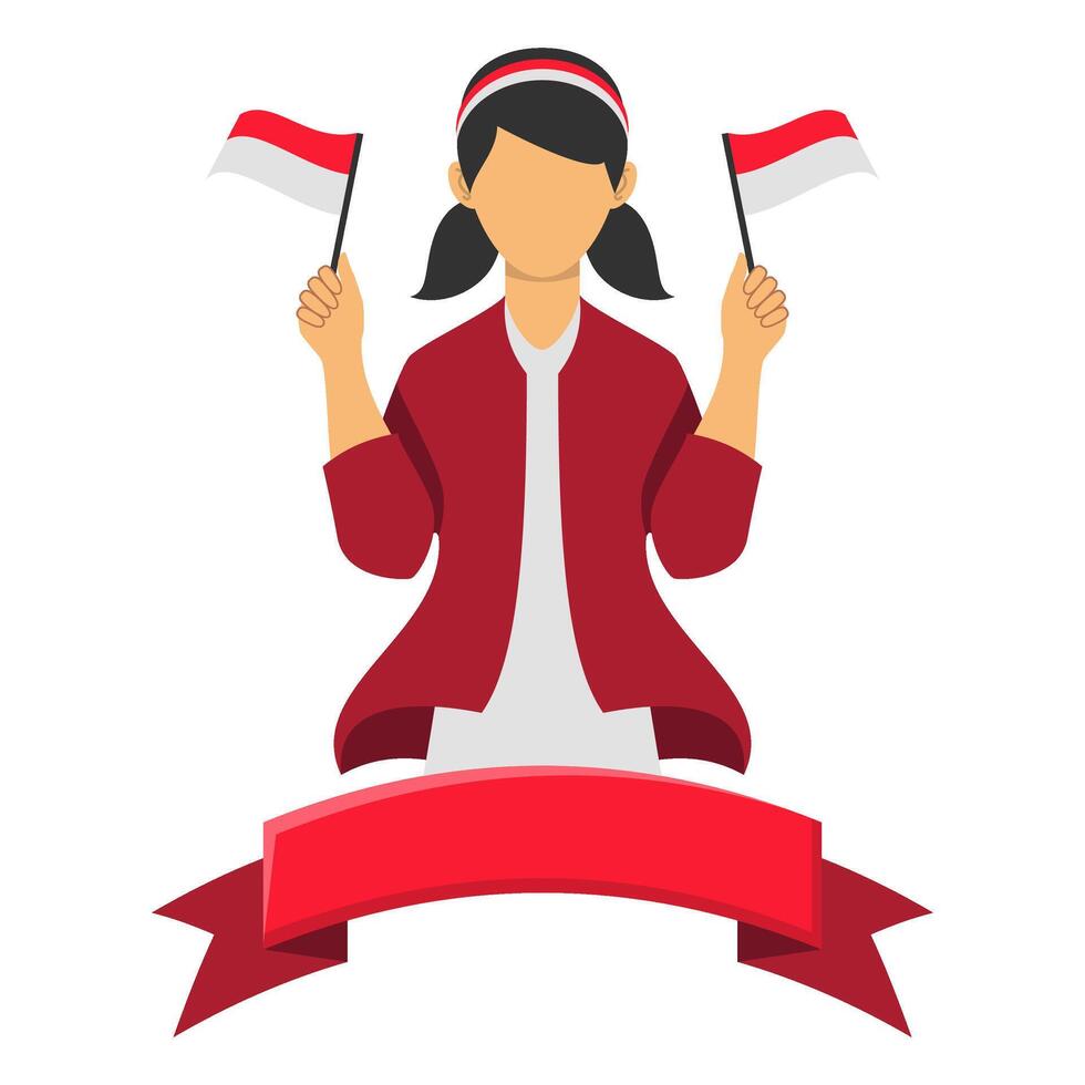 Indonesia Independence Day People With Ribbon vector