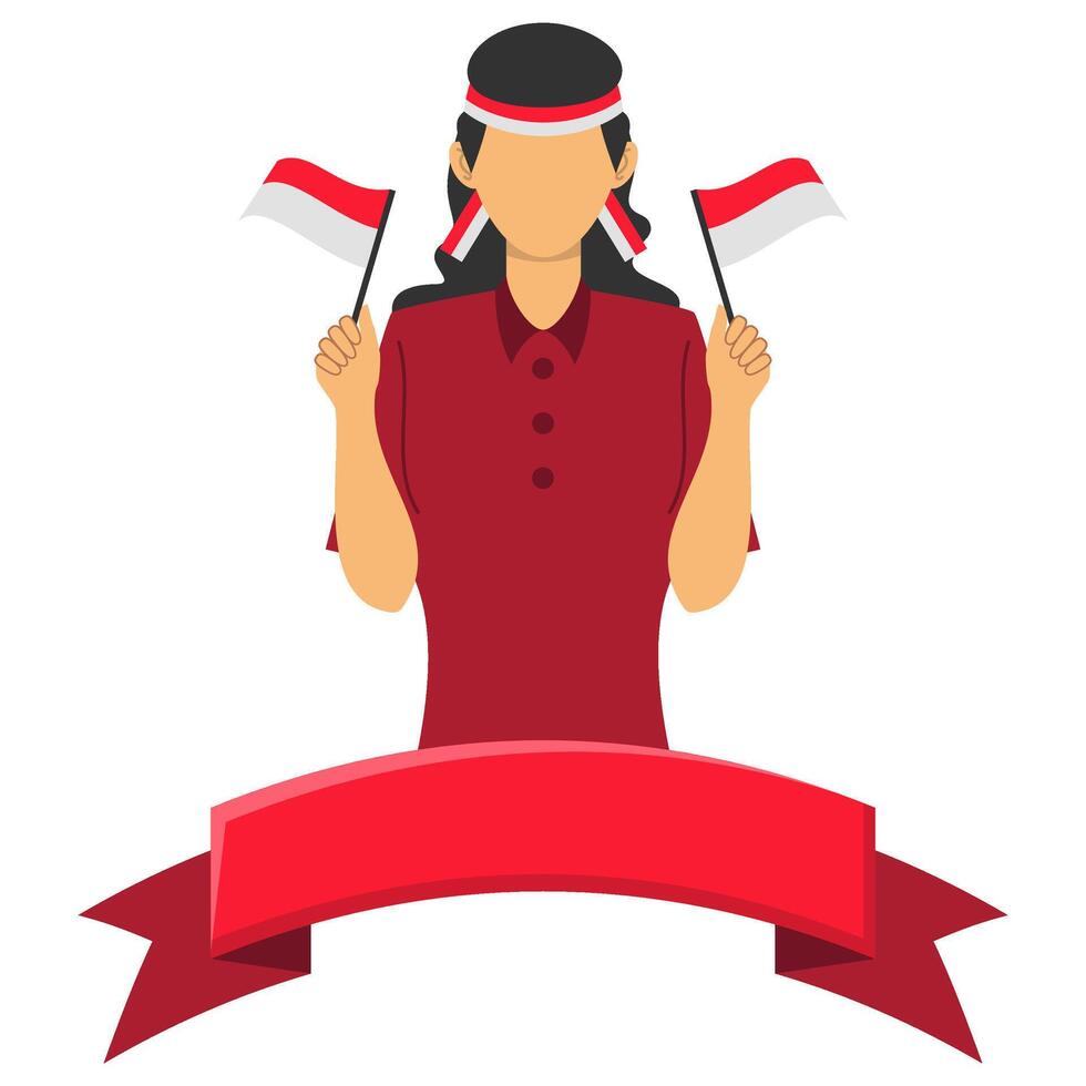 Indonesia Independence Day People With Ribbon vector