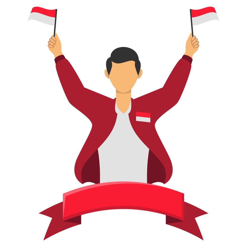 Indonesia Independence Day People With Ribbon vector