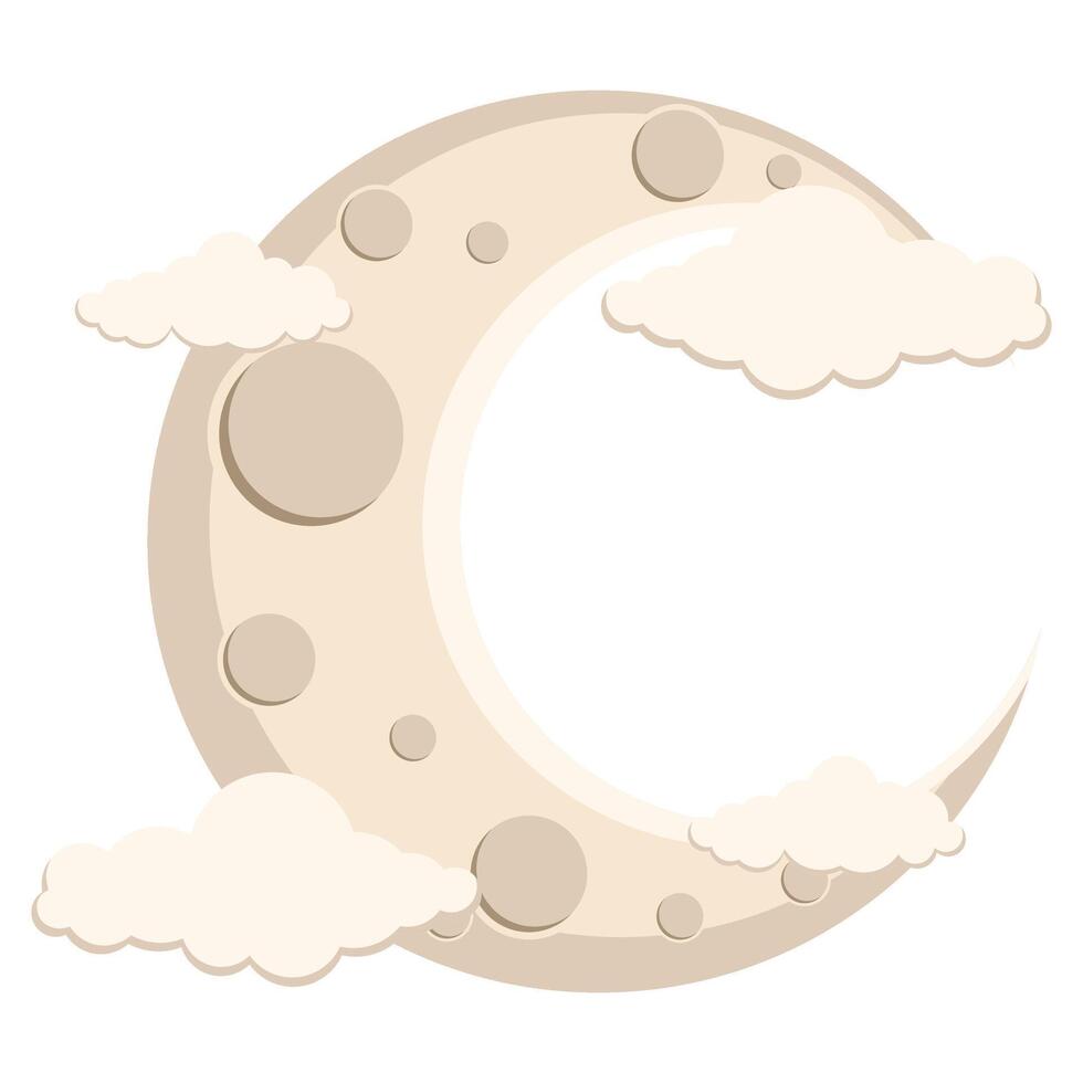 Flat Moon With Cloud Illustration vector