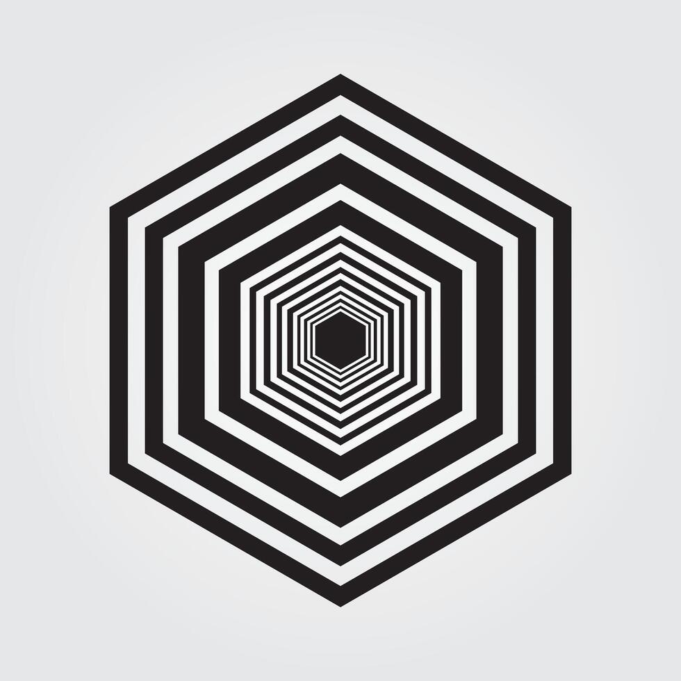 Striped hexagon in black and white, Abstract geometric art line background vector