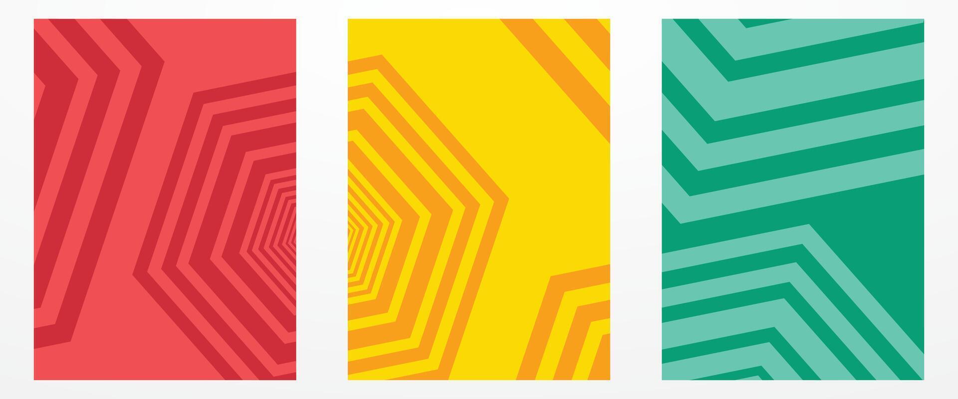 Set of abstract geometric hexagon pattern red yellow green, simple background vector