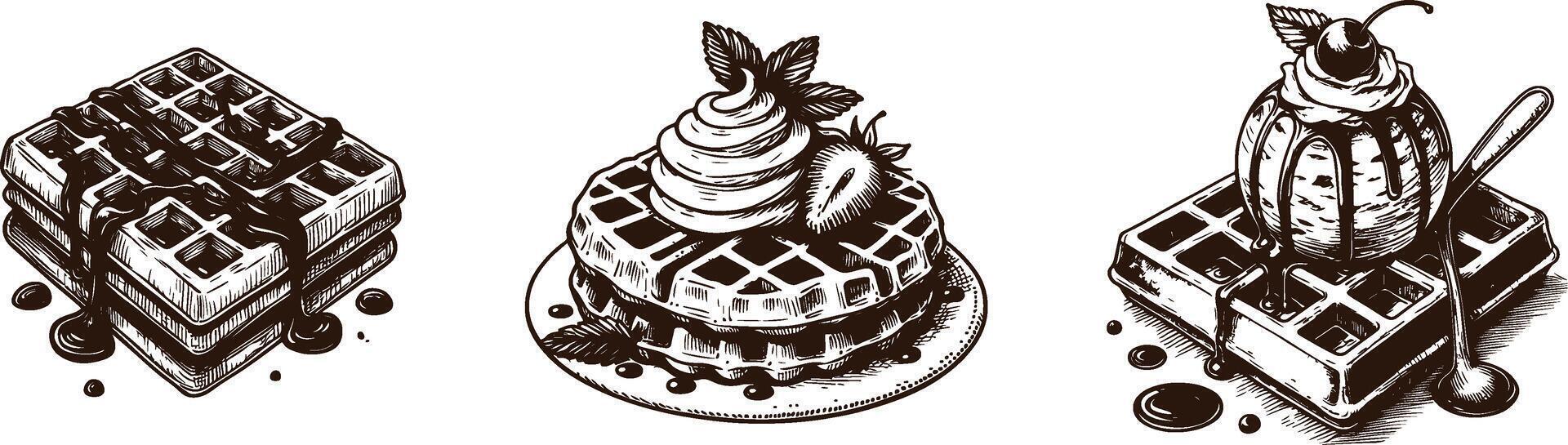 sketch of hand drawn waffle vector