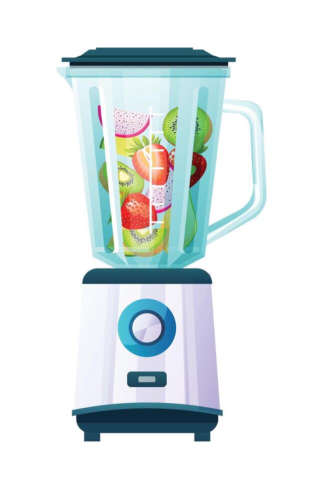 Electric blender with mixed fruits inside. Illustration isolated on white background vector