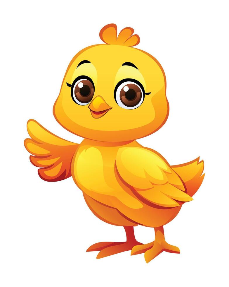 Cute chick waving cartoon illustration isolated on white background vector