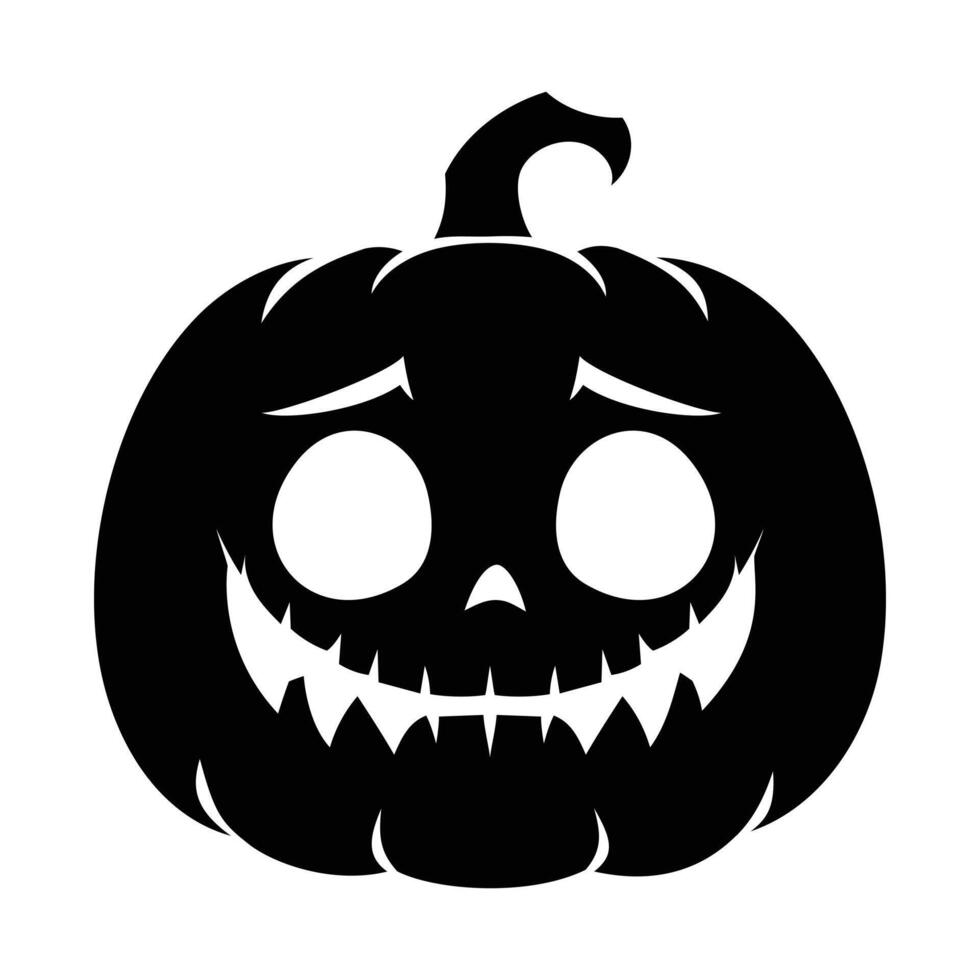 Halloween pumpkin with anxious expression. Cartoon character silhouette illustration vector