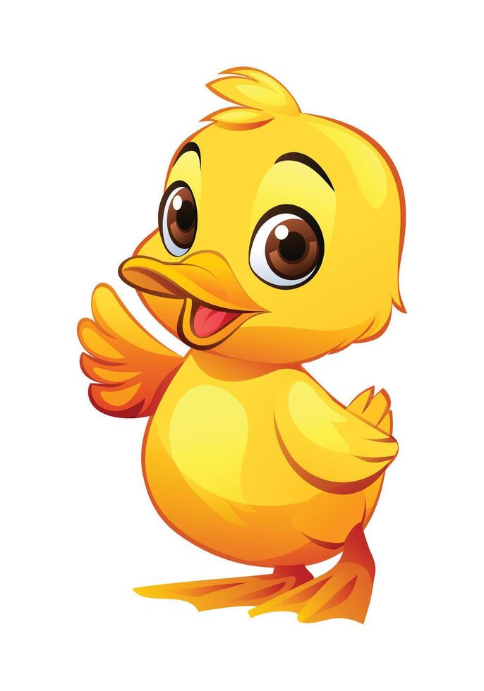 Cute baby duck waving cartoon illustration vector