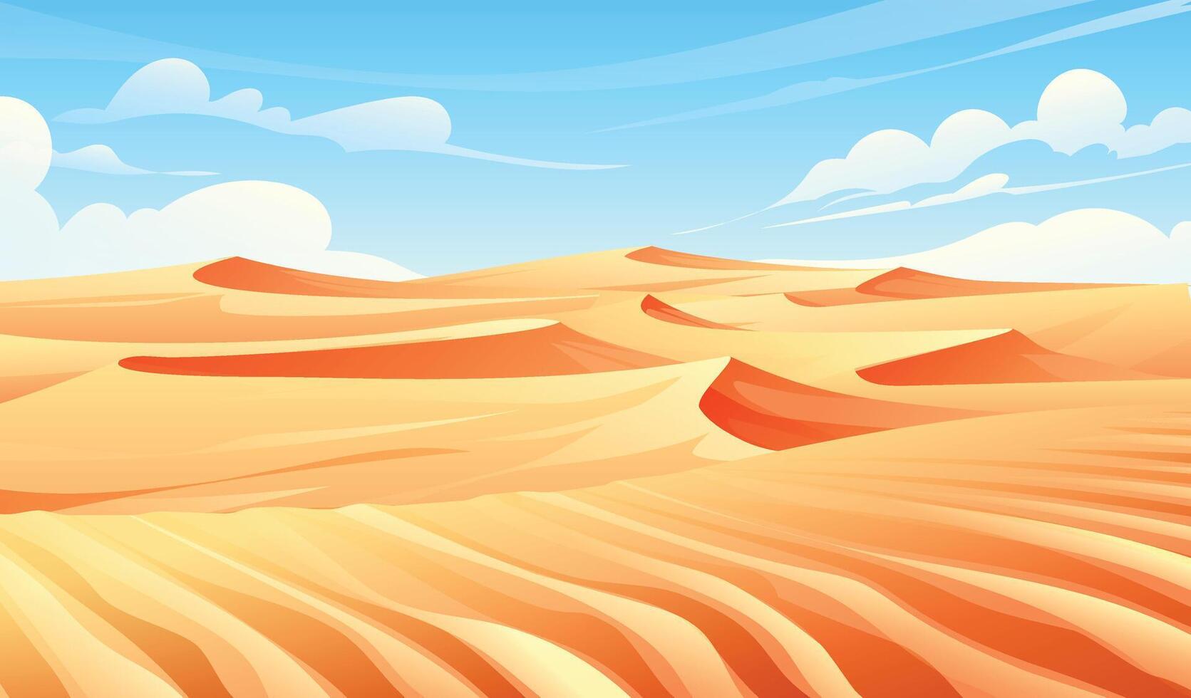 Desert landscape with sand dunes and blue sky. Nature background cartoon illustration vector