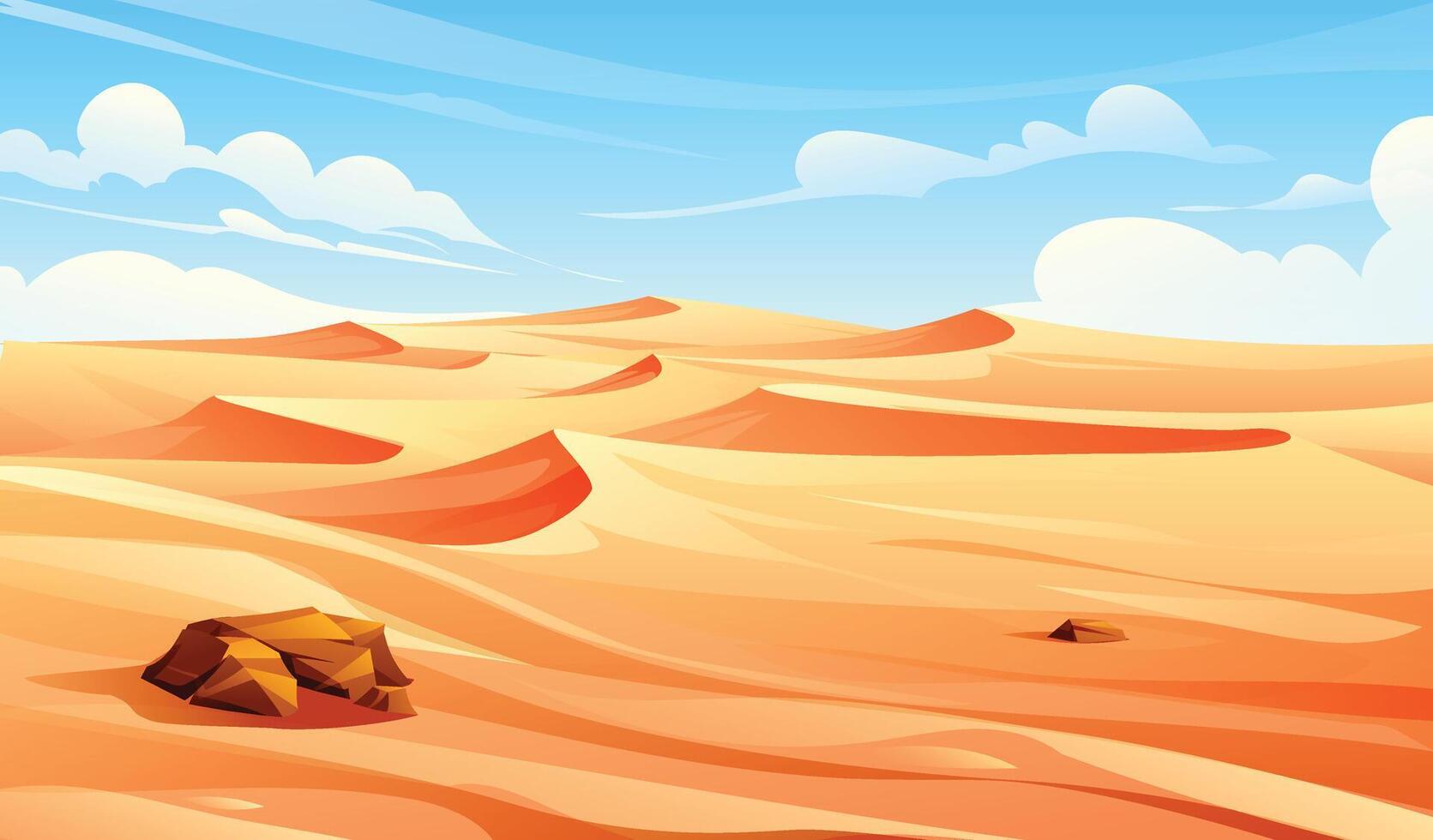 Desert landscape with sand dunes and blue sky. Nature background cartoon illustration vector