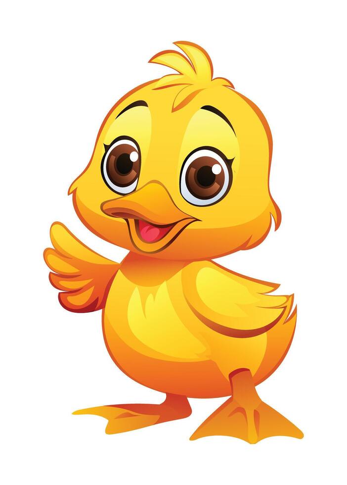 Cute baby duck waving cartoon illustration isolated on white background vector