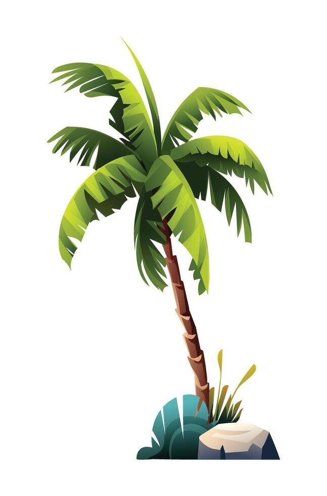 Tropical coconut palm tree illustration in cartoon style vector
