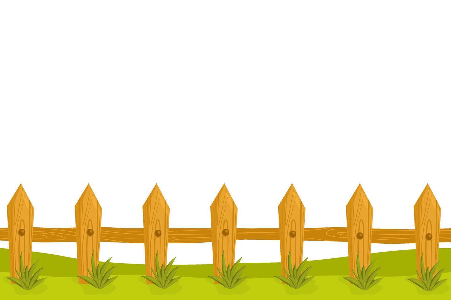 wooden fence on the green meadow vector
