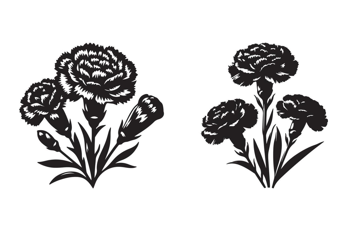 line art of a carnation flowers set silhouette pattern white background vector