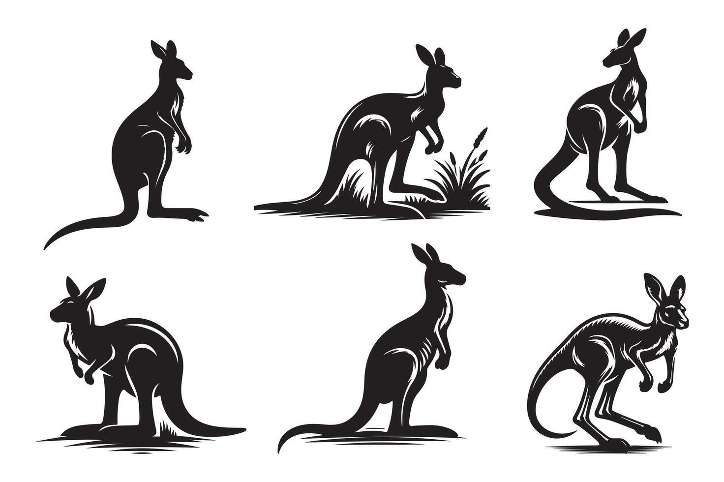 kangaroo set silhouette art illustration with white background vector
