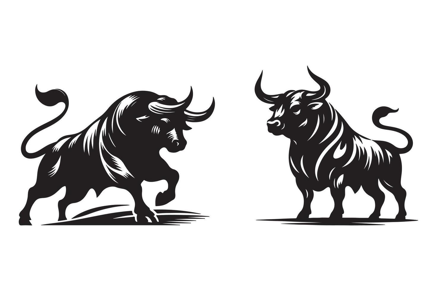 bull set black silhouette art illustration white background vector