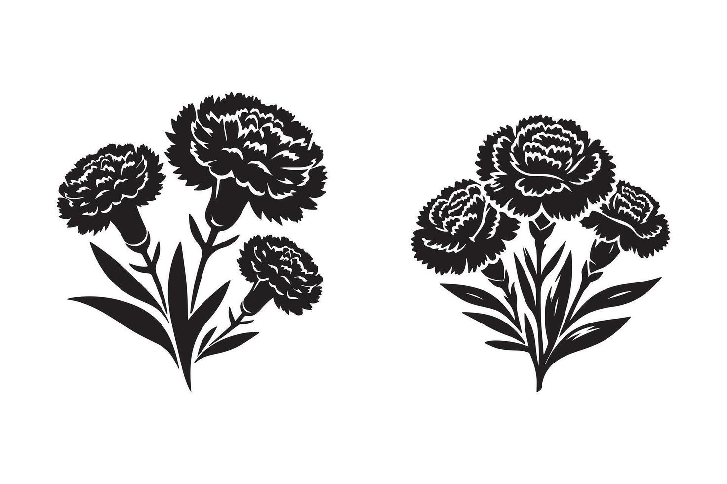 line art of a carnation flowers set silhouette pattern vector