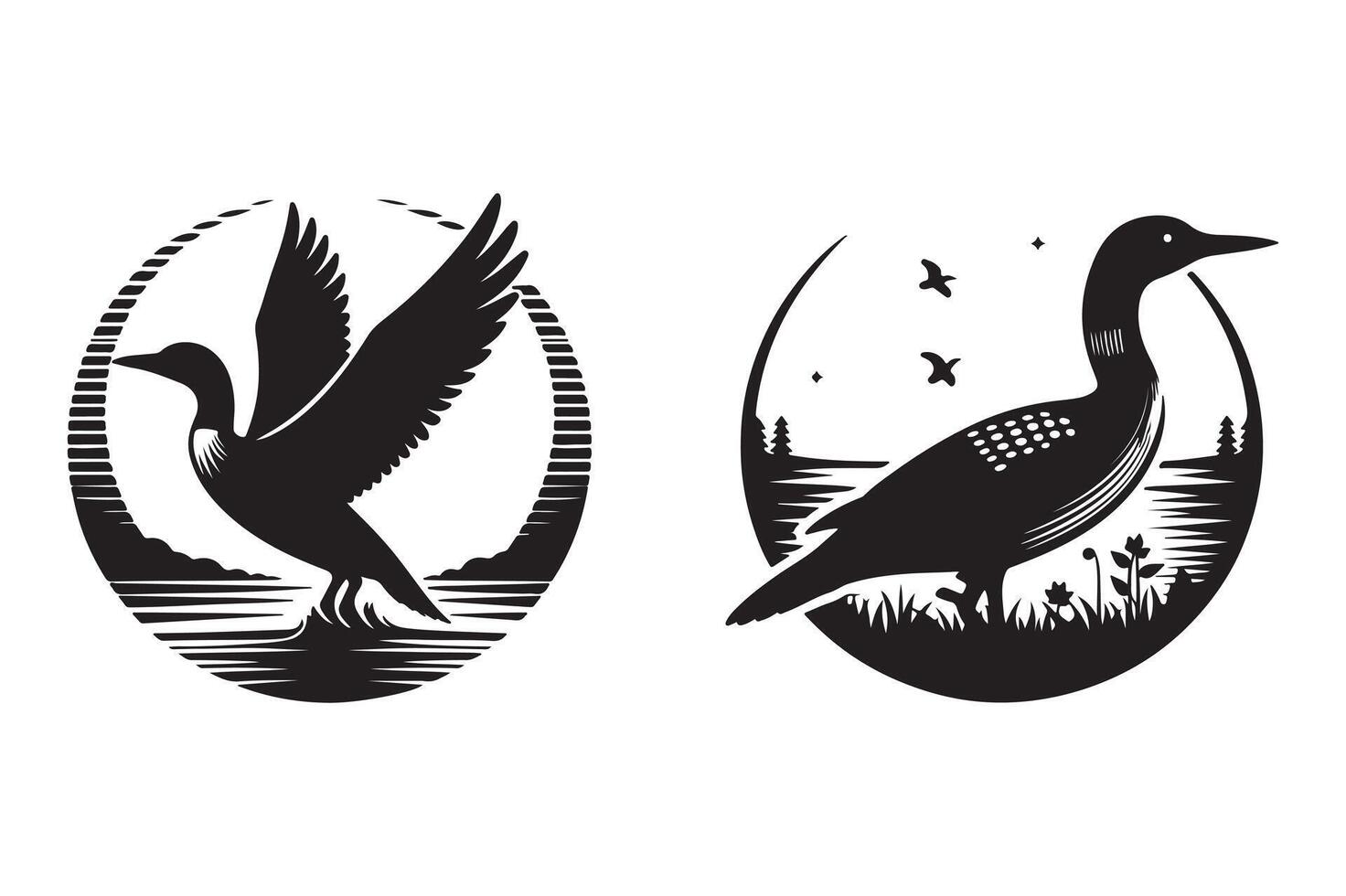 Loon silhouette art illustration with white background vector