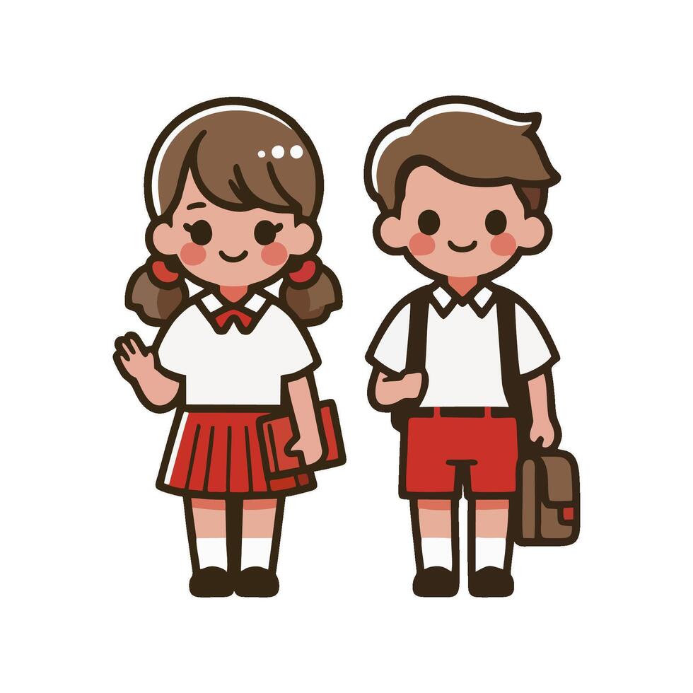 girls and boys in red and white elementary school uniforms, Indonesian elementary education vector
