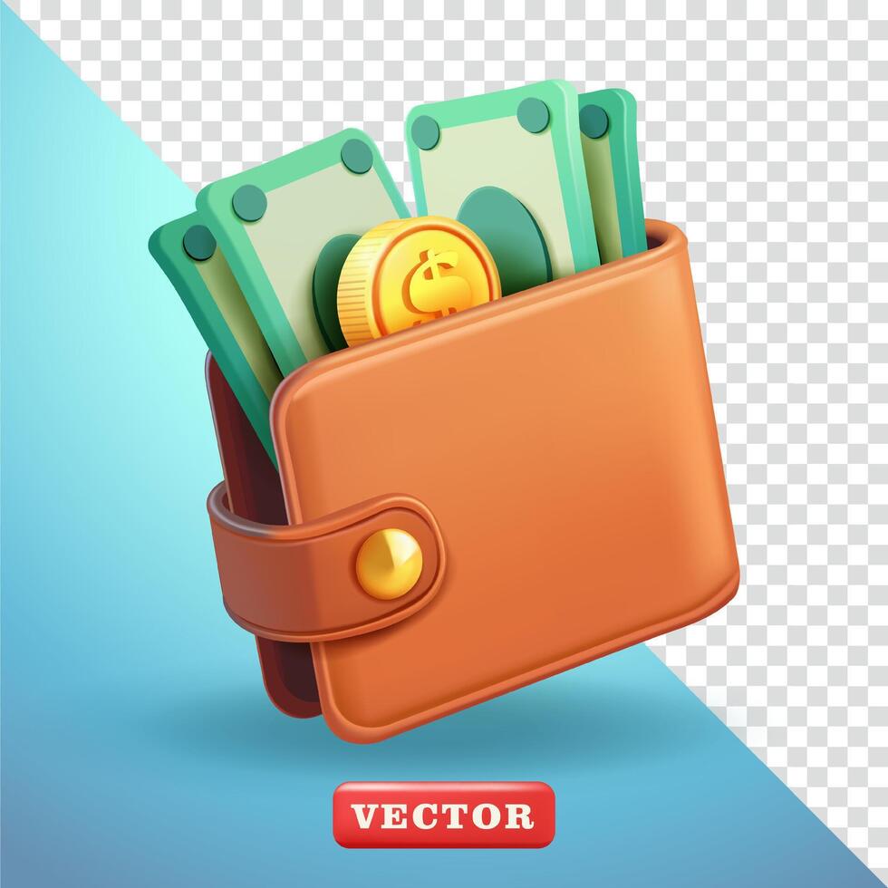 Wallet filled with money, 3d Suitable for finance, business and design elements vector