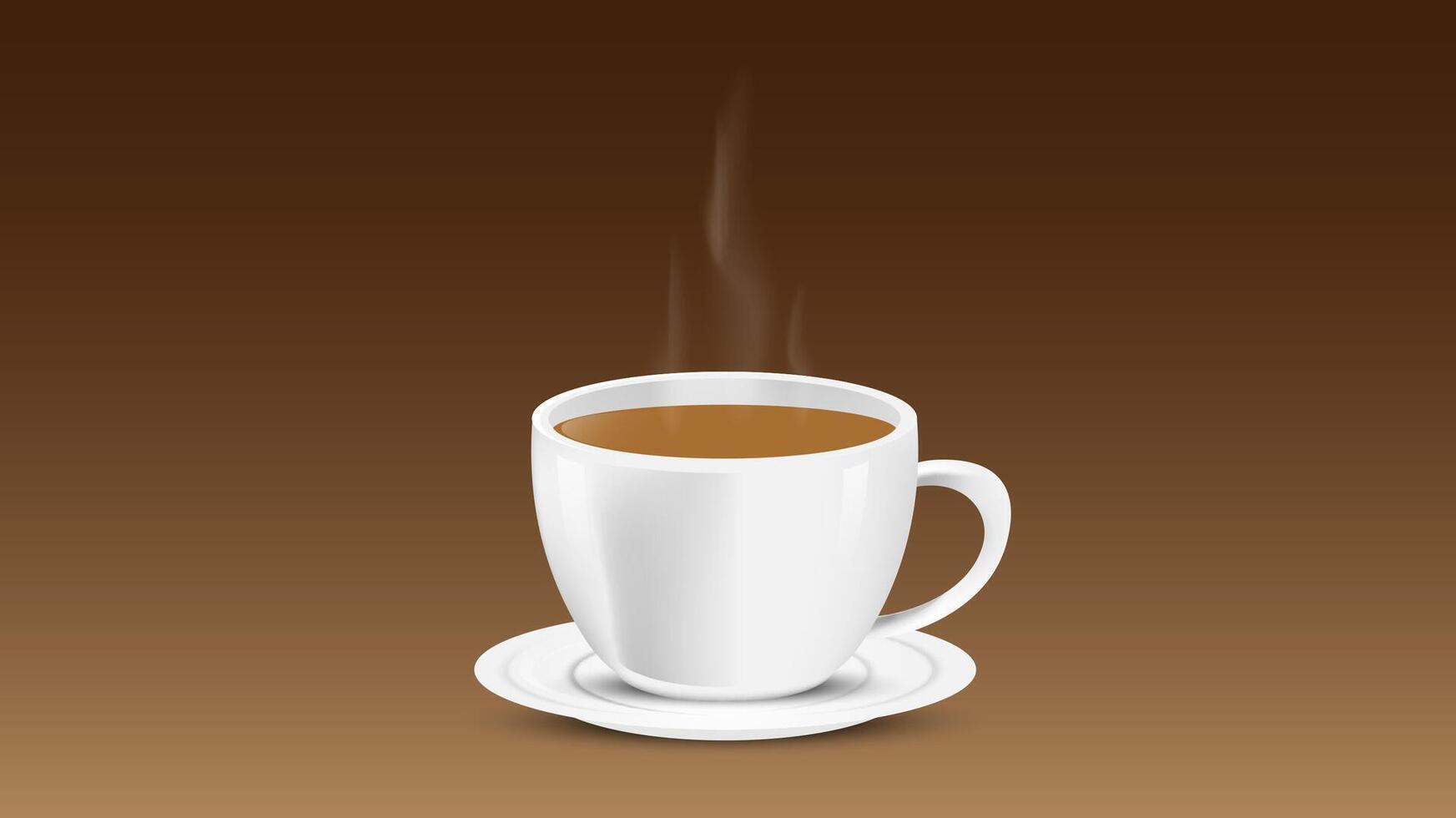 realistic cup of coffee white color on brown background vector