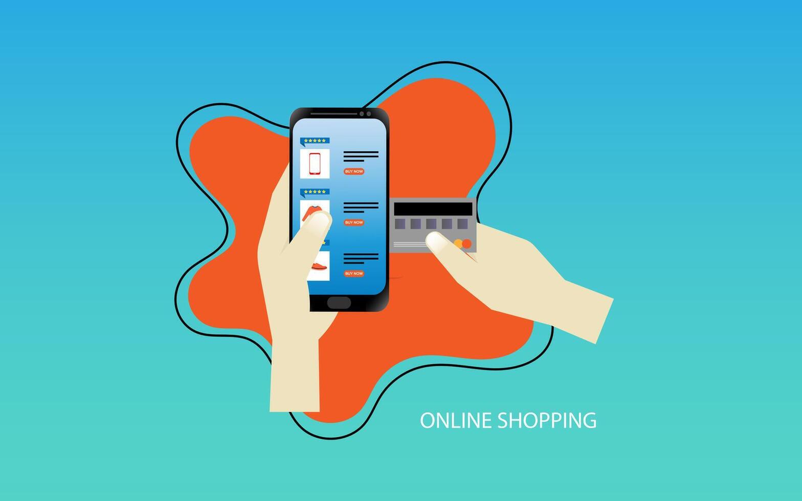 Shopping online using smartphone concept vector